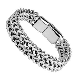 RENSINO High Quality Double Layer Wheat Link Cuban Chain Bracelet Punk Jewelry Stainless Steel Chain Bracelet for Men