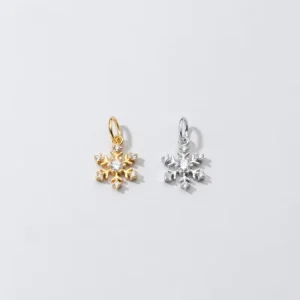 RENSINO High Quality Fancy Gold Plated S925 Sterling Silver Zirconia Snowflake Pendant Charms for DIY Christmas Permanent Jewelry Making