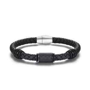 RENSINO High Quality Hand Braided Leather Stainless Steel Magnetic Buckle Bracelet Men’s Charm Fashion Casual Jewelry Gift