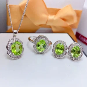 RENSINO High Quality Hawaiian Fashion 925 Sterling Silver Natural Peridot Earrings Jewelry Sets