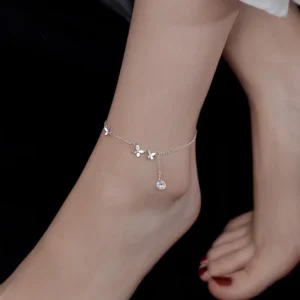 RENSINO High Quality Indian Christian Jewelry Versatile Sweet 925 Sterling Silver Geometric Shell Anklets for Women Non Tarnish Trendy