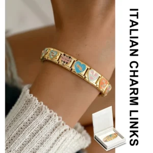 RENSINO High Quality Italian Charms Heart Bulk Non Tarnish Stainless Steel 18K Gold Plated Italian Charm Bracelet