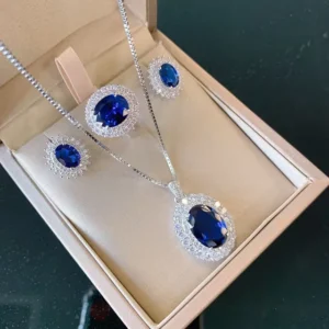 RENSINO High Quality Luxury 925 Silver Sapphire Jewelry Set Cubic Zirconia Wedding Jewelry Sets