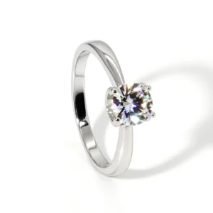 RENSINO High Quality Luxury 925 Sterling Silver Four Claw Raw Moissanite Certified Rhodium Plated Finger Engagement Ring For Women