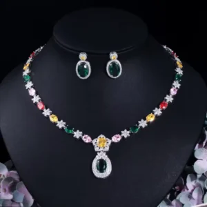 RENSINO High Quality Luxury Silver Plated Trendy Engagement Gift Wedding Three piece Jewelry Set Earrings Ring Pendant