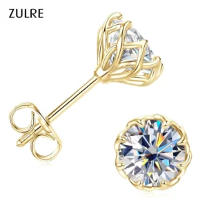 RENSINO High Quality Moissanite Earrings Anniversary Flower 1ct 2ct Moissanite Circular Flower Bud Round Ear Stud Earrings For Women