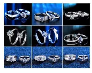 RENSINO High Quality Moissanite Ring S925 Sterling Silver Six Claw Classic Moissanite Wedding Gift Couple Ring Set for Man and Woman