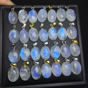RENSINO High Quality Natural Blue Flash Moonstone Buckle Healing Crystal Gemstone Necklace Charm for Women Jewelry Gifts