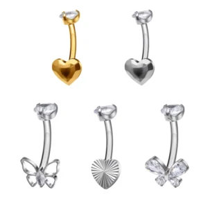RENSINO High Quality OEM ASTM F136 Titanium Zircon Engagement Wedding Navel Ring Stud Heart Shaped 10mm Body Jewelry Trendy Gift Party