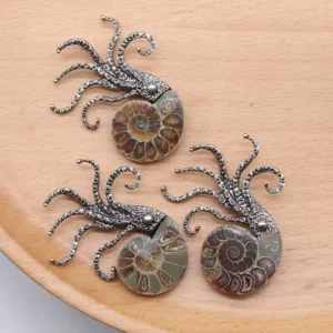 RENSINO High Quality Octopus Fossils Crystal Brooches Silver Boutonniere Brooch Pins for Gift