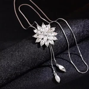 RENSINO High Quality Rhinestones Lotus Decorative Pendant Snow Flower Crystal Zircon Sweater Chain Jewelry Fashion Long Tassel Necklace
