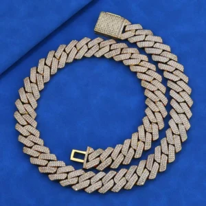 RENSINO High Quality S925 Sterling Silver 20MM Diamond Cuban Link Chain Three Row VVS Moissanite Hip Hop Necklace