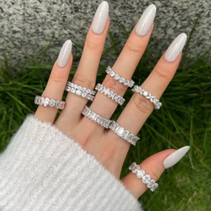 RENSINO High Quality S925 Sterling Silver Female Ring New Fashion Heart Shaped Square Geometric Zircon Anniversaries Factory