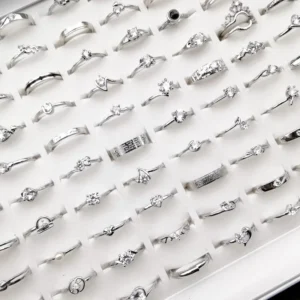RENSINO High Quality Shining Zircon Ring Sliver Plated Solitaire Engagement Wedding Rings Factory