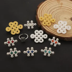 RENSINO High Quality Silver Plated Zinc Alloy Brooches Chinese Lucky Knot Mongolian Ethnic Element Pearl Inlaid Metal Badges
