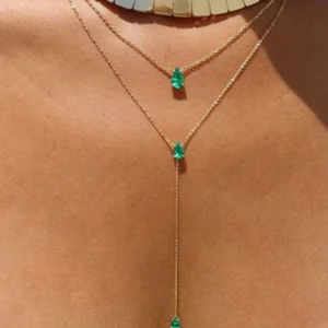 RENSINO High Quality Simple Double Layer Tear Drop Charm Necklace With Green Cz Paved for Women Fashion Classic Clavicle Chain Jewelry