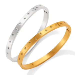 RENSINO High Quality Stainless Steel Cuff Color Preserving Bracelet Micro Inlaid Zircon Full Star Buckle Bracelet Women’s