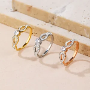 RENSINO High Quality Vintage Elegant Titanium Steel Zircon Cluster Rings for Women and Girls Wedding Anniversary & Party