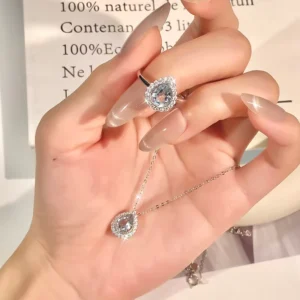 RENSINO High end Design Teardrop shaped Topaz Garnet S925 Sterling Silver Water Drop Natural Amethyst Necklace Ring Jewelry Set