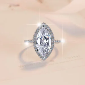 RENSINO High-end Luxury Engagement Jewelry 5CT Moissanite Horse Eye Marquise Cut VVs1 S925 Sterling Silver Rhodium Plated Ring for Women