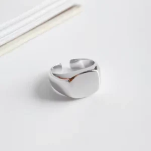 RENSINO High end Smooth Surface Jewelry Rings 925 Sterling Silver Square Ring