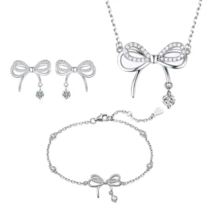 RENSINO High quality 925 Sterling Silver Jewelry Sets Shiny Zirconia Bow Tie Necklace for Women Simple and Versatile Jewelry