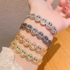 RENSINO High quality Fashion Copper Material Lucky Bracelet Personalized Creative Smiley Face Daily Wear Women’s Accessories