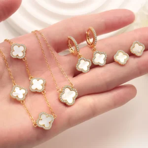 RENSINO High quality Jewelry 925 Sterling Silver Fashion Jewelry Set Charm Lucky Four leaf Clover Jewelry for Women