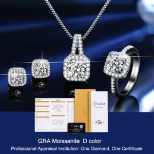 RENSINO High quality Jewelry Set D color Moissanite Ring Earrings And Necklace With GRA Certificate Women’s Wedding Set