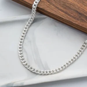 RENSINO Higher Quality Fashion Simple Design Silver Polished Brushed Craft S925 Sterling Silver Cuban Chain Necklaces