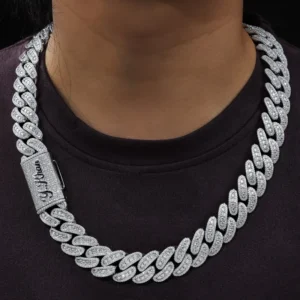 RENSINO Hip Hop 15MM VVS Moissanite Cuban Chain Fashion Jewelry Iced Out Cuban Link Chain Custom S925 Silver Cuban Link Chain Necklace