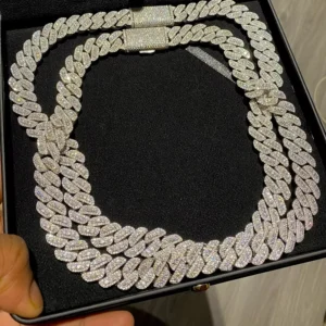 RENSINO Hip Hop 8mm 10mm 12mm 15mm Solid 925 Sterling Silver Gold Plated GRA Iced Out Moissanite Cuban Link Chain Necklace