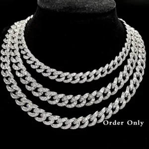 RENSINO Hip Hop 925 Silver Jewelry Iced Cuban Chain Choker Necklace Custom Cuban Link Chain Necklace