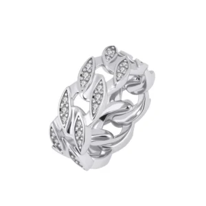 RENSINO Hip Hop 925 Sterling Silver Miami Chain Design with D Color VVS1 Moissanite Men’s Ring Jewelry