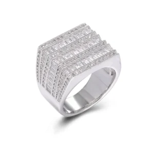 RENSINO Hip Hop Big Silver Ring With Full CZ in 925 Sterling Silver for American Style