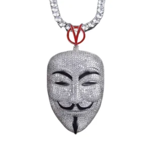 RENSINO Hip Hop Bling Jewelry Iced Out VVS Moissanite V for Vendetta Pendant Rapper Sterling Silver 925 Custom Mask Pendant