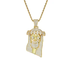 RENSINO Hip Hop Brass Gold Silver Plated Jesus Christ Ins Copper Inset Zircon Diamond Necklace Pendant Chain