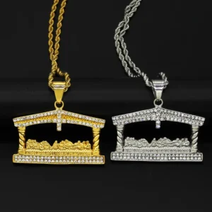 RENSINO Hip Hop Cross Last Supper Religious Anti Non Tarnish Jesus Pvd Stainless Steel Fashion Jewelry Pendants Necklaces Men Rapper