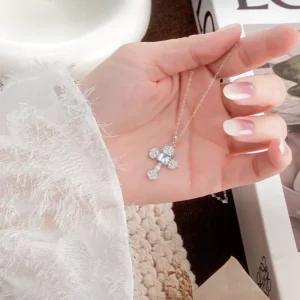 RENSINO Hip Hop Cross Necklace Natural Colorful Gemstone 925 Silver Pendant Hypoallergenic Jewelry Women Men Gift Custom Box