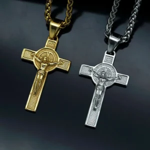 RENSINO Hip Hop Crucifix Religious Christian Waterproof Tarnish Free Stainless Steel Jewelry Pendant Necklaces for Man Men Male
