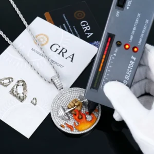 RENSINO Hip Hop Custom Charms Fine Jewelry S925 Sterling Silver Round Brilliant Cut VVS Moissanite Claw Setting Iced Out for Men