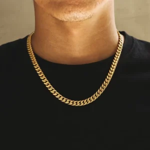 RENSINO Hip Hop Fashion Jewelry Boys 18K Real Gold Plated Men’s Necklaces 8mm Solid Stainless Steel Miami Cuban Link Chain For Men