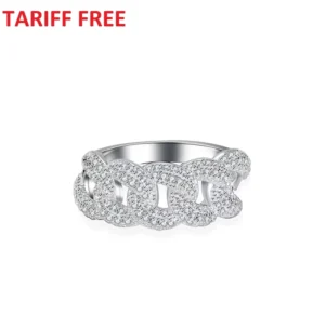 RENSINO Hip Hop Fashion Mossanite Ring Fine Jewelry 925 Sterling Silver Ring VVS Moissanite Diamond Cuban Ring for Men Women