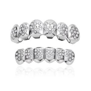 RENSINO Hip Hop Gold Plated Diamond Teeth Grills Gold Silver Grills Set Body Jewelry Teeth Top Bottom