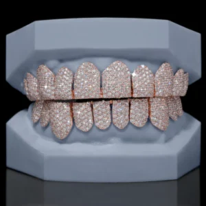 RENSINO Hip Hop Grillz Custom 10k 14k 18k Gold Plating Teeth Grillz S925 Moissanite Fashion Jewelry Perm Cut Mossanite Grillz