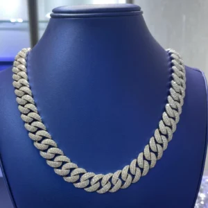 RENSINO Hip Hop Iced Out 15mm D Vvs Moissanite Timeless Custom Cuban Chain 925 Sterling Silver Cuban Link Chain