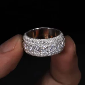 RENSINO Hip Hop Iced Out 925 Silver Pass Diamond Tester 5 Rows VVS Moissanite GRA Rapper Dazzling Sparkly Eternity Band Ring for Men
