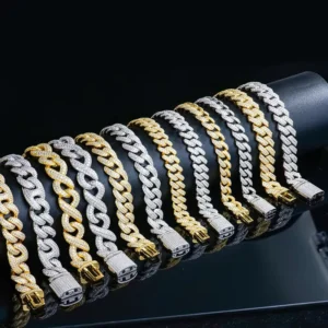 RENSINO Hip Hop Jewelry Cuabn Bracelet Link With DEF White Color Gra Certificate Mossanite Moissanite 925 Sterling Silver for Men
