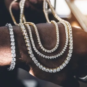 RENSINO Hip Hop Jewelry Fashion Iced Out 18K Gold Silver Plated Brass Zircon Diamond Tennis Chain CZ Necklace for Men Women