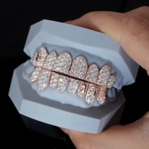 RENSINO Hip Hop Jewelry Grillz Custom VVS Moissanite Grillz Deep Cut Round Brilliant Cut Grillz 925 Sterling Silver Iced Out Grillz